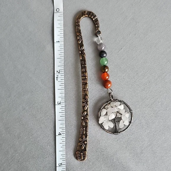 Floral Engraved Metal Bookmark with Gemstone Beads - Picture 6 of 7